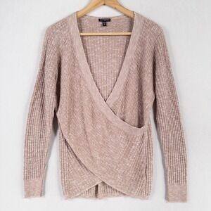 Express Sweater Womens Sz XS Tan Pullover Wrap Style Crossover Layering Casual